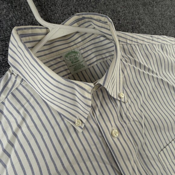 Brooks Brothers 16.5 Classic Fit Button Up Shirt Short Sleeve Striped Blue White - Picture 9 of 16